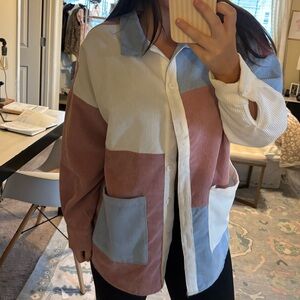 Colorblock Corduroy Button-Up Shirt